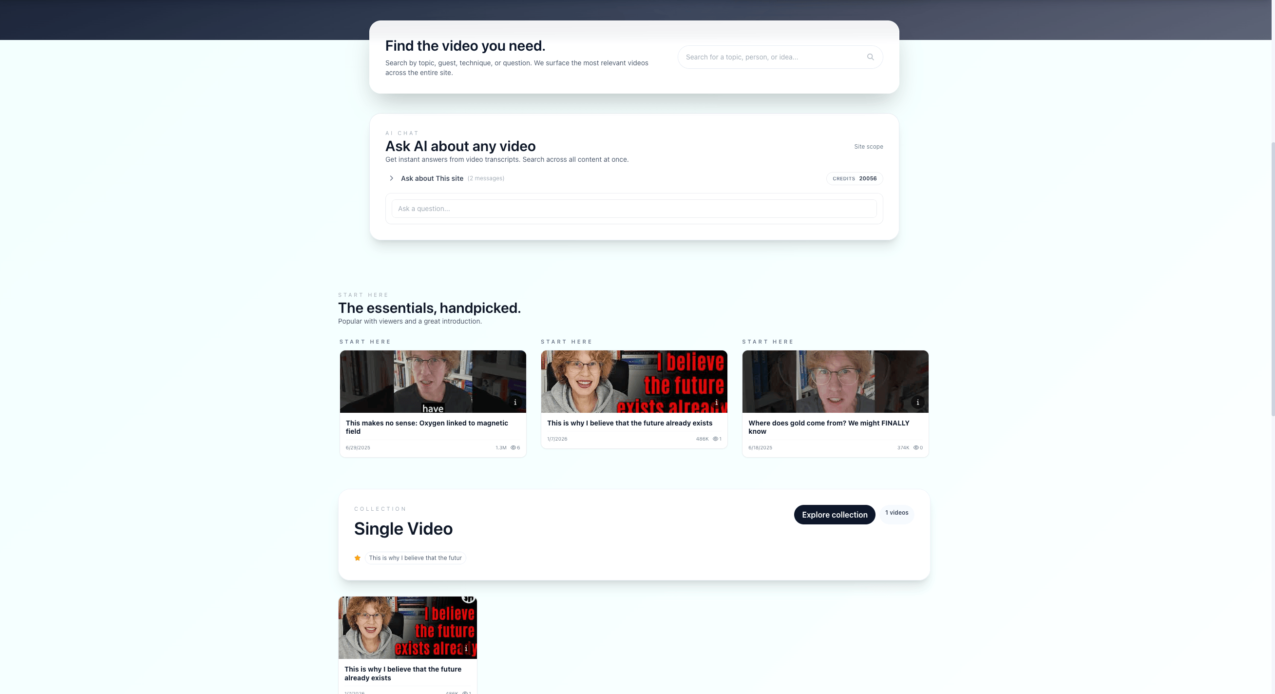 Public Tube2Web generated site with search, AI chat, and content collections.